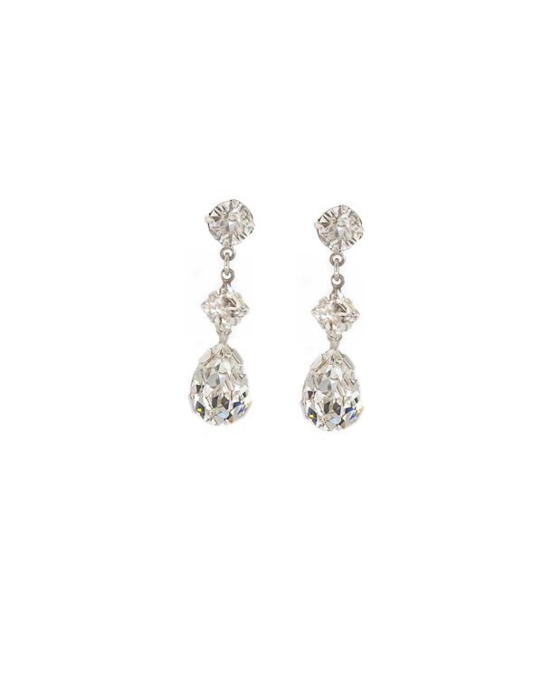 Stealing Kisses Clear Crystal Teardrop Bridal Earring, Rhodium Metal 4cm long