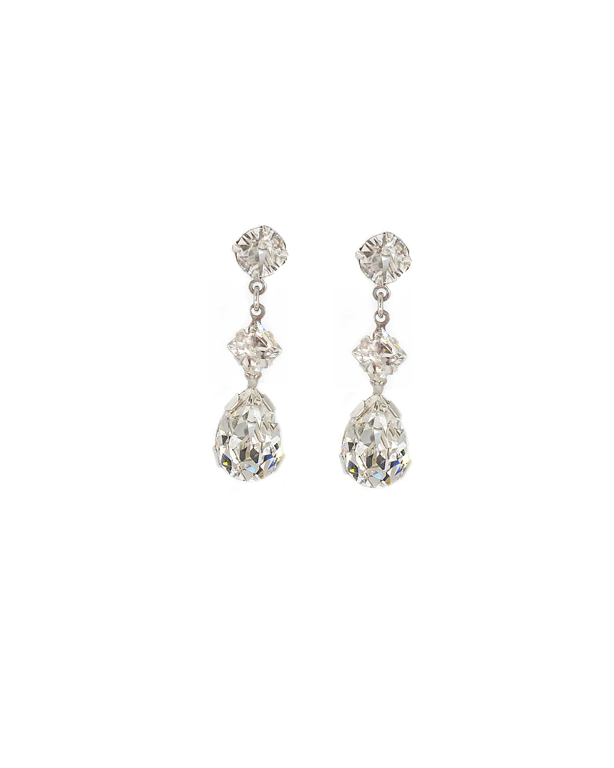 Stealing Kisses Clear Crystal Teardrop Bridal Earring, Rhodium Metal 4cm long
