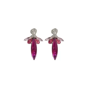 Parisian Pink Crystal Marquise Earring, Rhodium Metal 5cm long