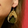 Cleo Sable Black Crystal Teardrop Earrings, Gold Metal 5cm Earrings - Image 5