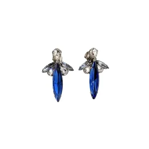 Parisian Blue Crystal Marquise Earring, Rhodium Metal 5cm long