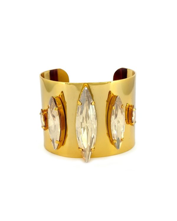 Parisian Clear Marquise Crystal Cuff Bracelet Grande, Gold Metal 5cm Wide, Adjustable