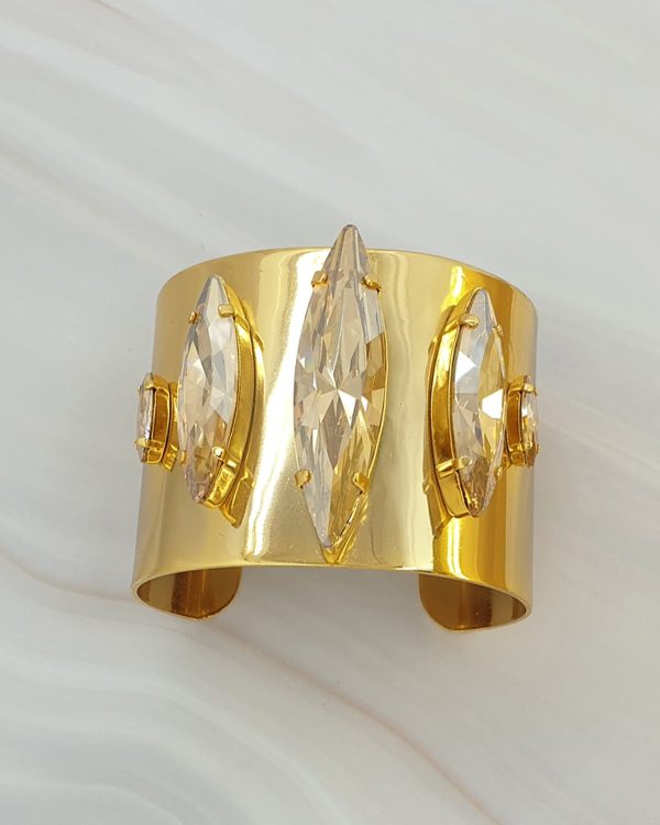 Parisian Clear Marquise Crystal Cuff Bracelet Grande, Gold Metal 5cm Wide, Adjustable - Image 5