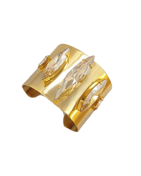 Parisian Clear Marquise Crystal Cuff Bracelet Grande, Gold Metal 5cm Wide, Adjustable - Image 2
