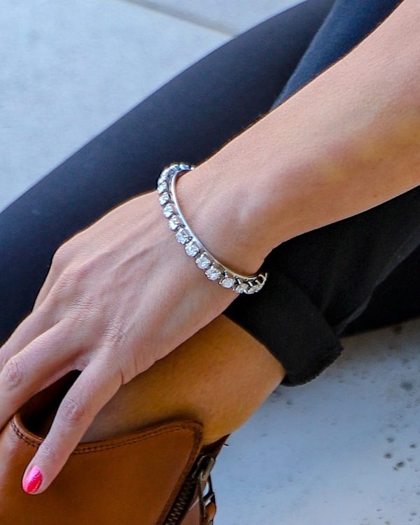 Sweet Whispers Crystal Cuff Bracelet, Rhodium Metal Channel Set - Image 6