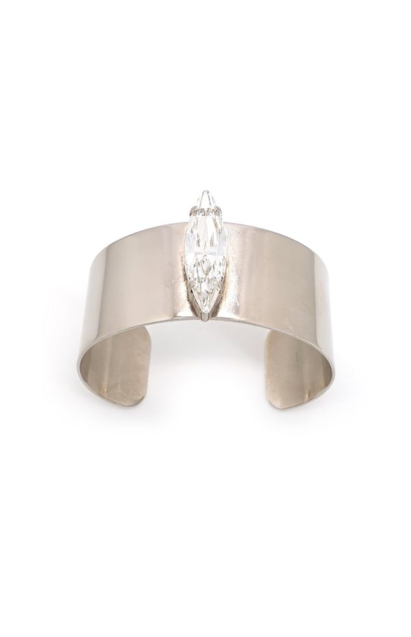 Parisian Clear Marquise Crystal Cuff Bracelet, Rhodium Metal 3.5cm Wide, Adjustable - Image 3