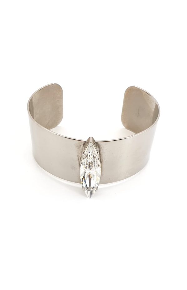 Parisian Clear Marquise Crystal Cuff Bracelet, Rhodium Metal 3.5cm Wide, Adjustable - Image 4