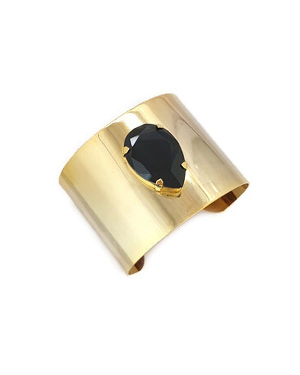 Manhattan Nights Black Teardrop Gold Cuff Bracelet Grande, Gold