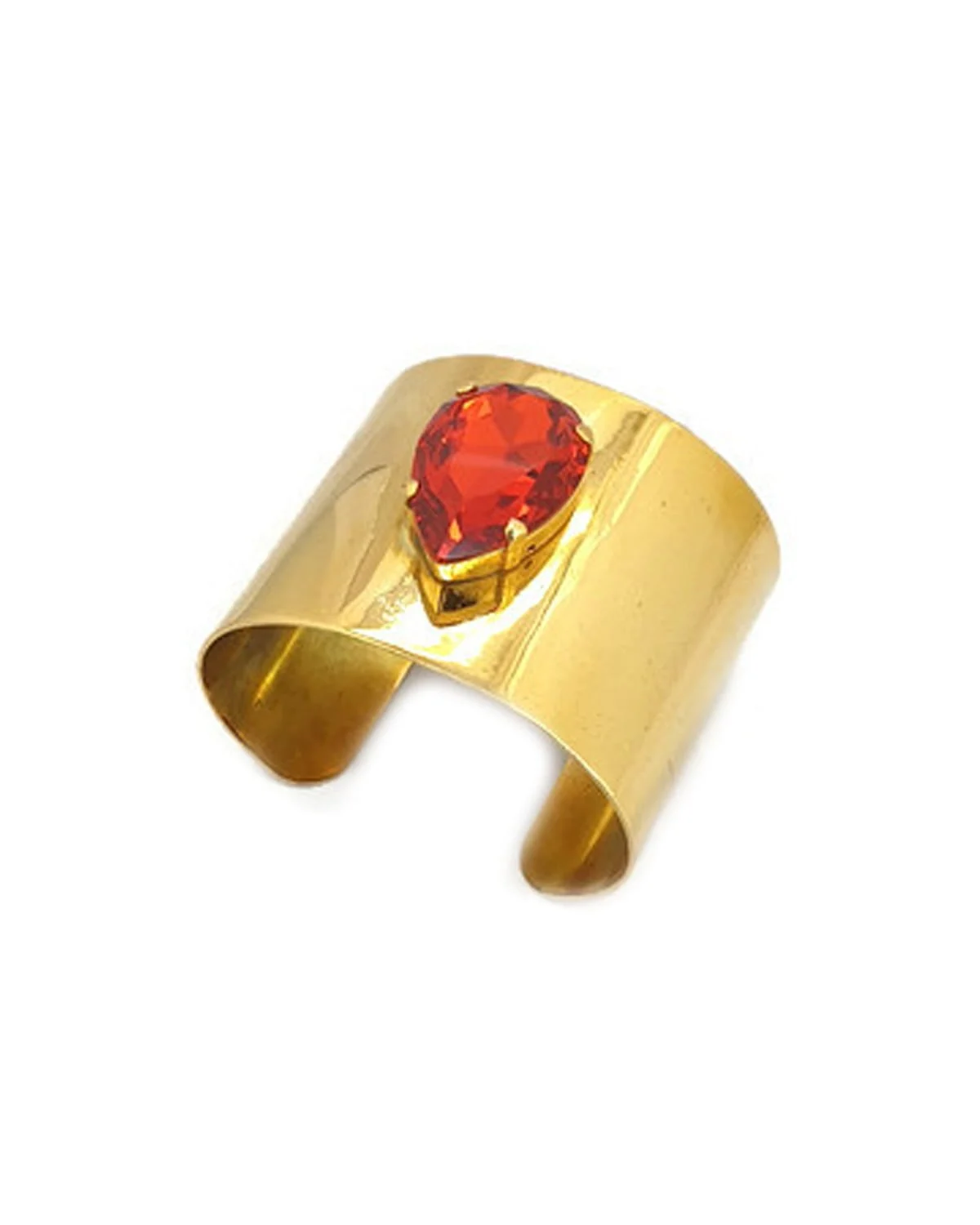 Manhattan Orange Crystal Teardrop Cuff Bracelet, Gold Metal 5cm Wide Adjustable