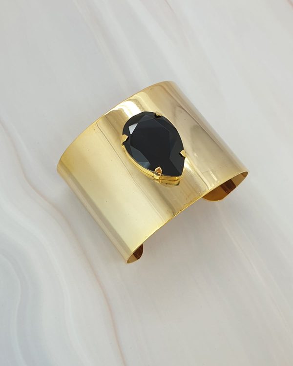 Manhattan Nights Black Teardrop Gold Cuff Bracelet Grande, Gold - Image 4