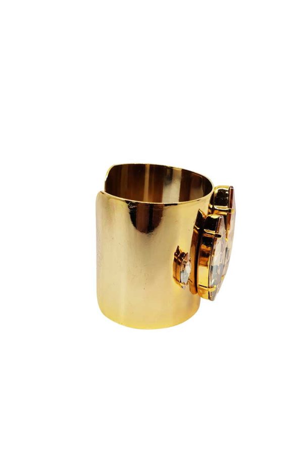 Parisian Clear Marquise Crystal Cuff Bracelet Grande, Gold Metal 5cm Wide, Adjustable - Image 6