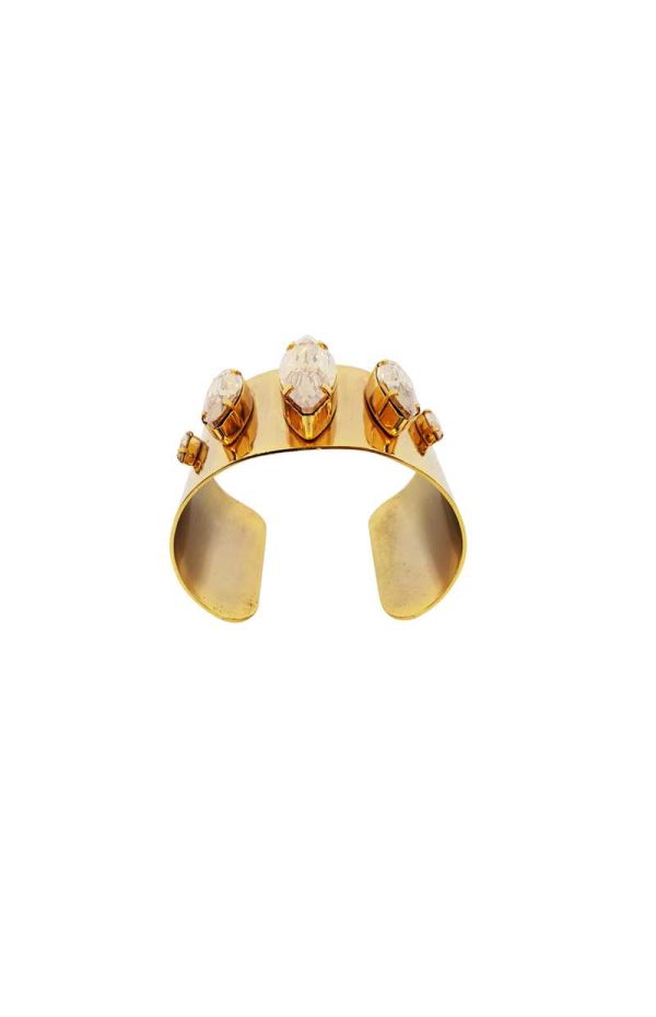 Parisian Clear Marquise Crystal Cuff Bracelet Grande, Gold Metal 5cm Wide, Adjustable - Image 3