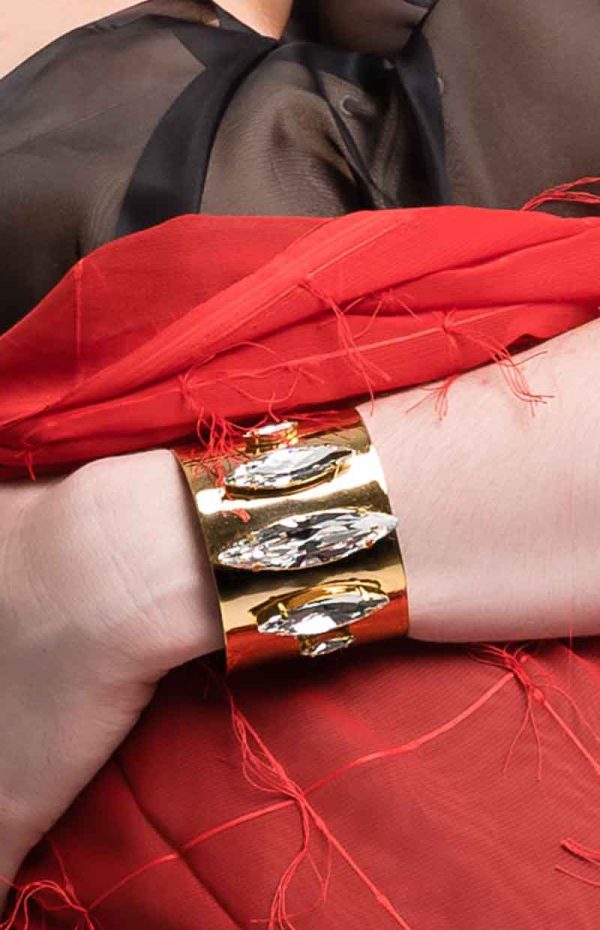 Parisian Clear Marquise Crystal Cuff Bracelet Grande, Gold Metal 5cm Wide, Adjustable - Image 9