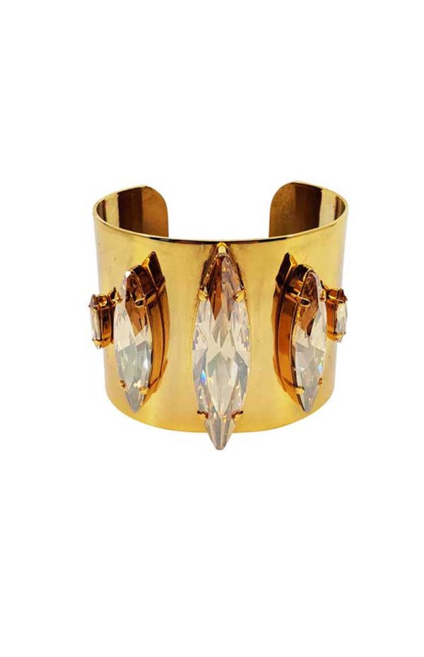 Parisian Clear Marquise Crystal Cuff Bracelet Grande, Gold Metal 5cm Wide, Adjustable - Image 10