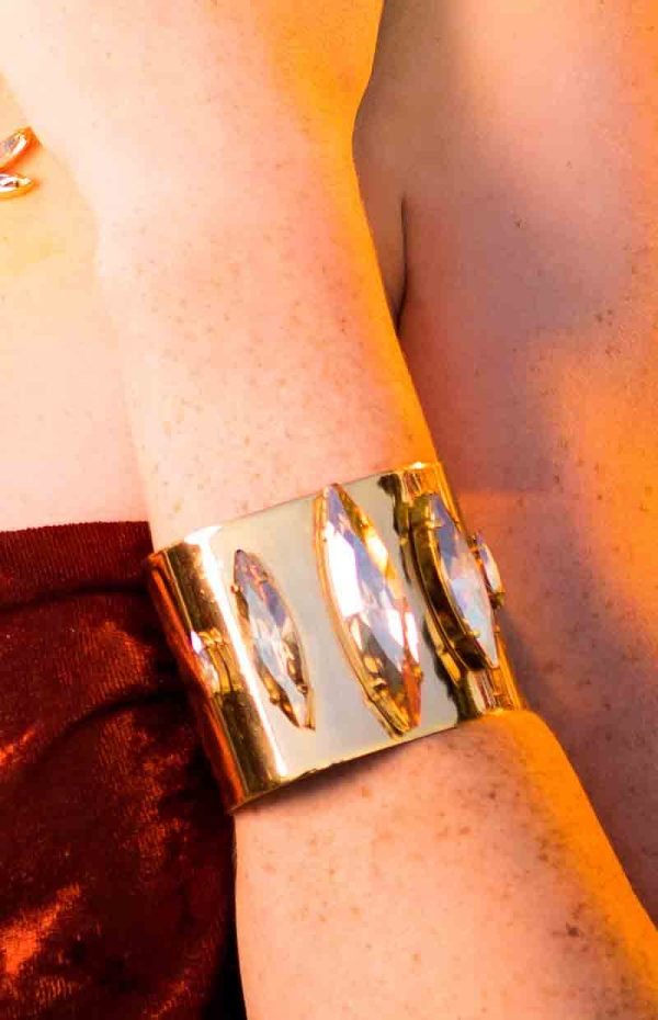 Parisian Clear Marquise Crystal Cuff Bracelet Grande, Gold Metal 5cm Wide, Adjustable - Image 7