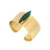 Parisian Green Crystal Cuff Bracelet, Gold Metal 3.5cm Wide, Adjustable