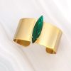 Parisian Green Crystal Cuff Bracelet, Gold Metal 3.5cm Wide, Adjustable - Image 3