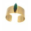 Parisian Green Crystal Cuff Bracelet, Gold Metal 3.5cm Wide, Adjustable - Image 5