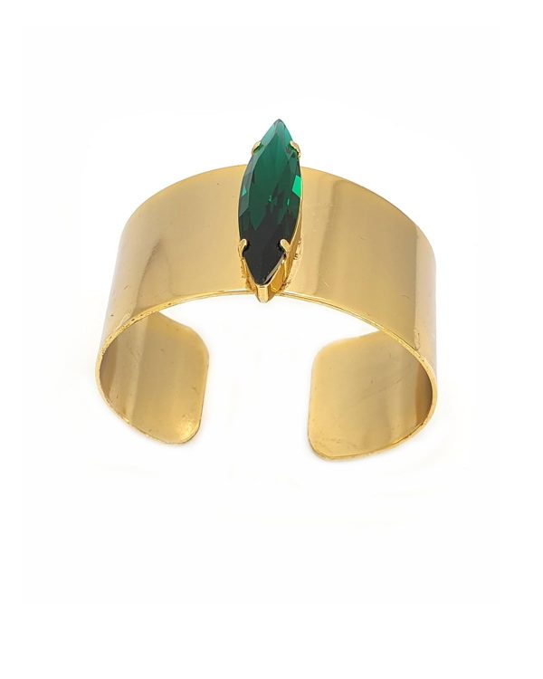 Parisian Green Crystal Cuff Bracelet, Gold Metal 3.5cm Wide, Adjustable - Image 5