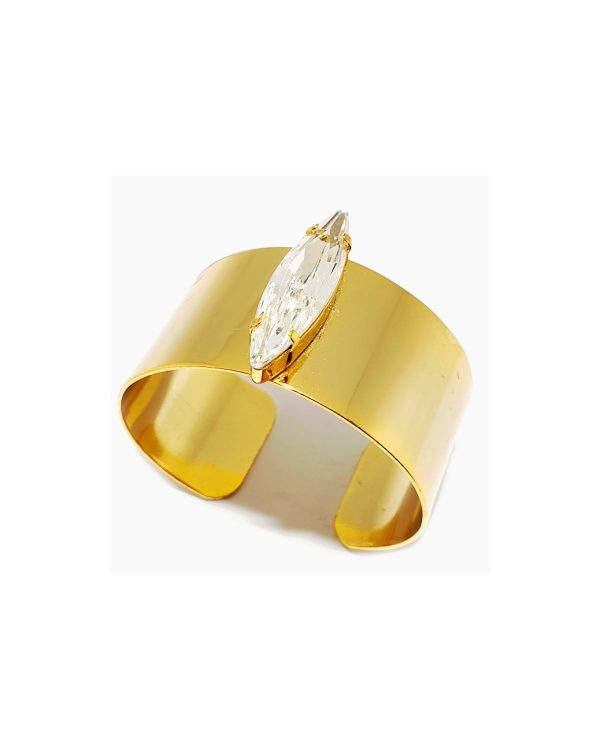 Parisian Clear Crystal Cuff Bracelet, Gold Metal 3.5cm Wide, Adjustable