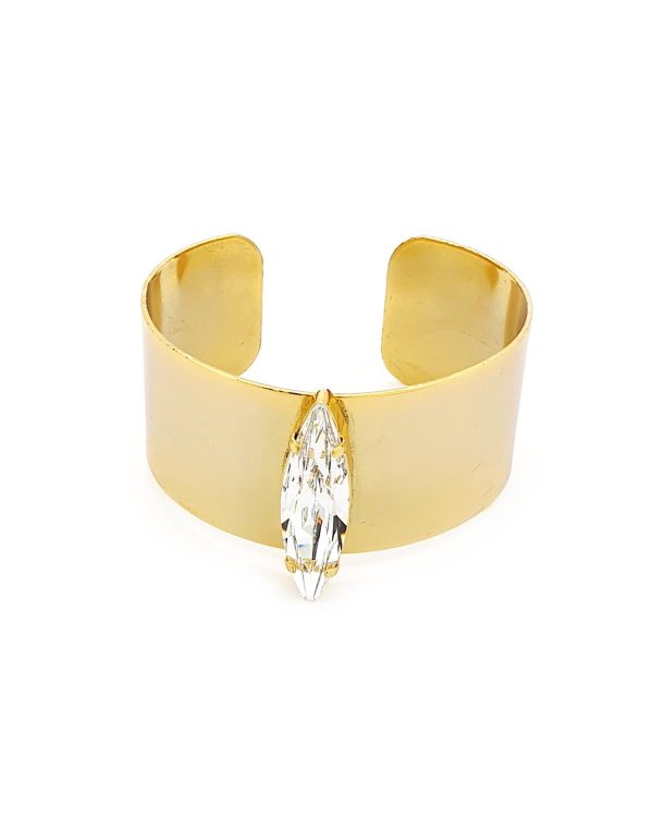 Parisian Clear Crystal Cuff Bracelet, Gold Metal 3.5cm Wide, Adjustable - Image 2