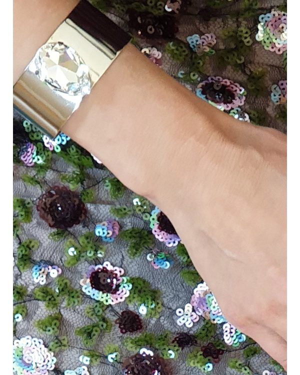 Manhattan Clear Teardrop Crystal Cuff Bracelet, Rhodium Metal 3.5cm Wide Adjustable - Image 5