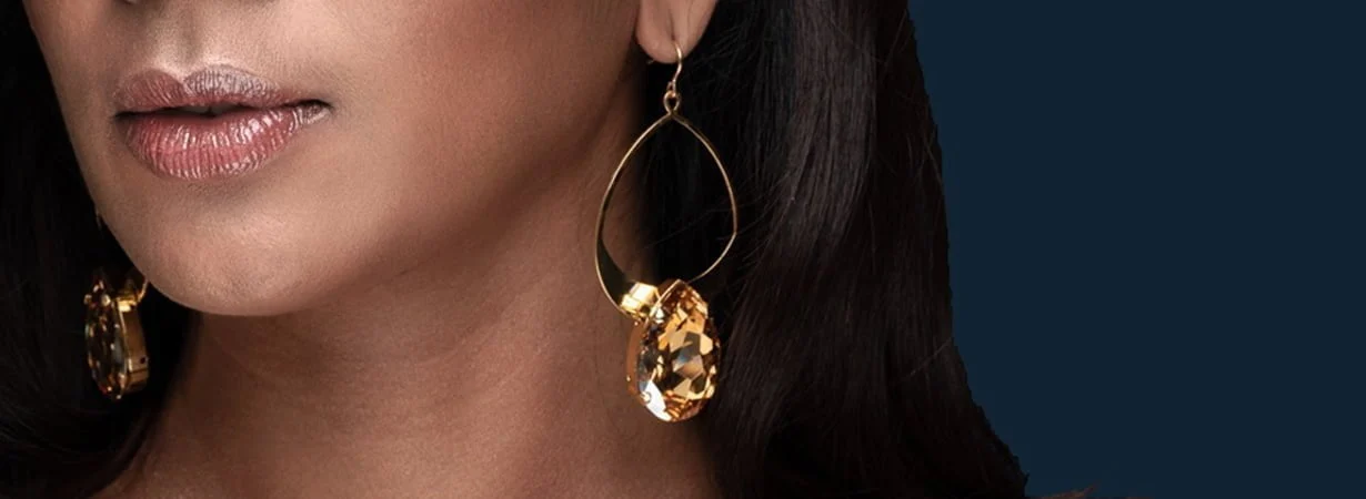 Vogue Gold Teardrop Crystal and Gold Metal Teardrop Earrings, 7cm long