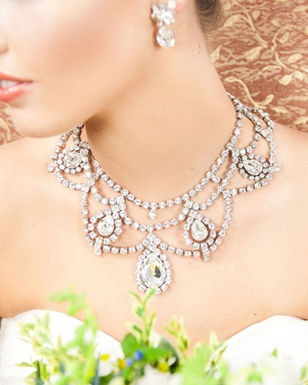 Moonlight Romance Crystal Statement BIB Necklace, Rhodium - Image 6