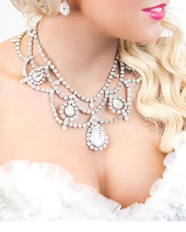 Moonlight Romance Crystal Statement BIB Necklace, Rhodium - Image 2