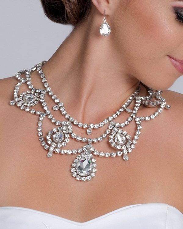 Moonlight Romance Crystal Statement BIB Necklace, Rhodium - Image 4
