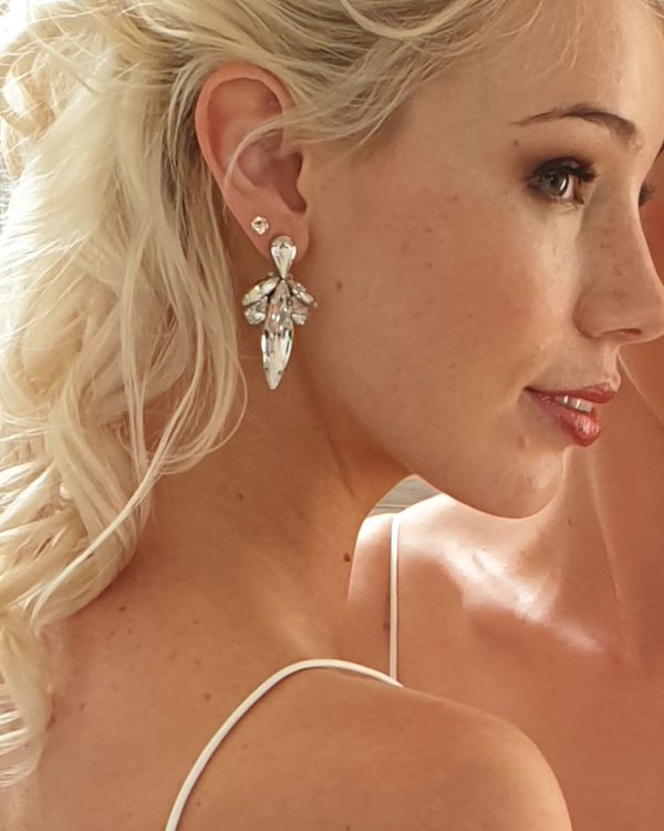 Parisian Crystal Marquise Bridal Earring, Rhodium Metal 5cm long - Image 2