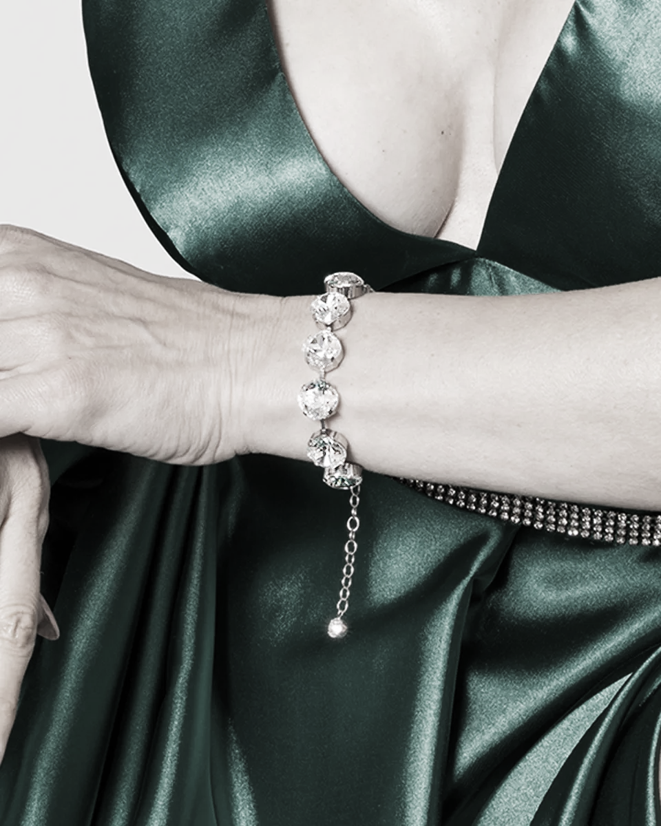 Astor Rhodium Metal Crystal Bracelet, handmade by Redki Couture Jewellery