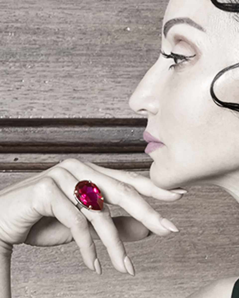 Manhattan Nights Magenta Pink Ring 30mm Crystal, Rhodium Metal, handmade in Australia, by Redki Couture Jewellery