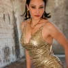 Halo Crystal Necklace Grand Gold Crystals, Pendant 8cm long, Gold Metal - Image 5