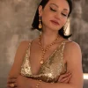 Halo Crystal Necklace Grand Gold Crystals, Pendant 8cm long, Gold Metal - Image 2