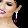 Astor Magenta Pink Crystal Teardrop 8cm Long Silver Earrings - Unleash Your Inner Goddess! - Image 2