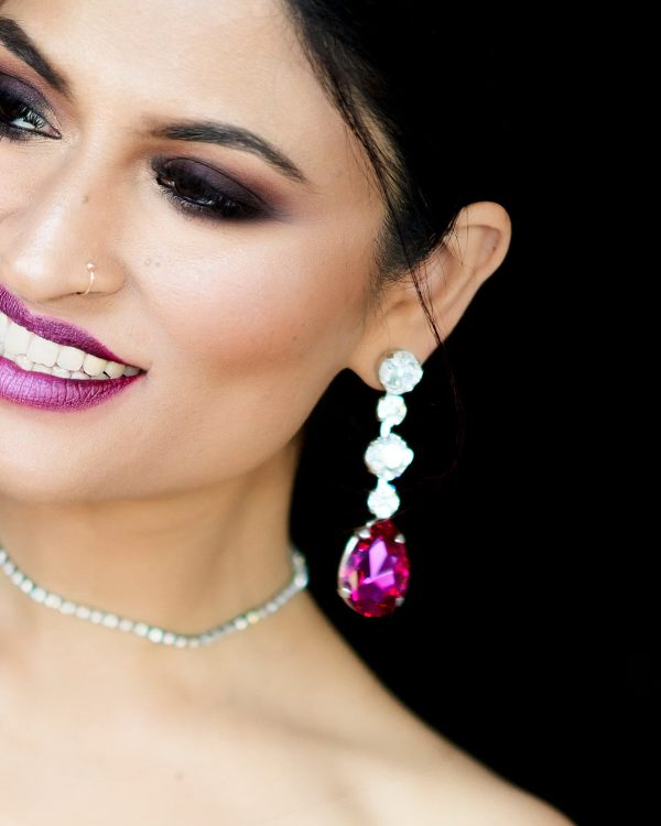 Astor Magenta Pink Crystal Teardrop 8cm Long Silver Earrings - Unleash Your Inner Goddess! - Image 2