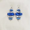 Martini Swings Blue Clear Crystal Baguette Earring, Rhodium Metal 6cm long, Diamond Shape