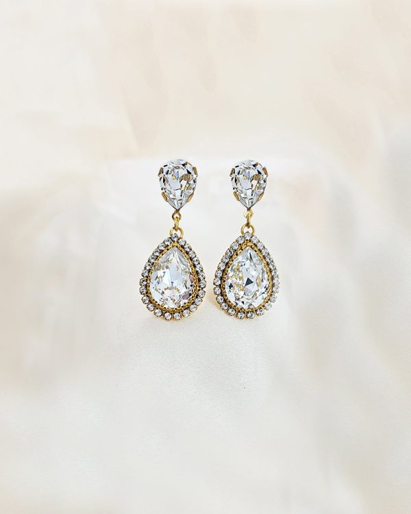 Milan Clear Crystal Teardrop Bridal Earrings, 4cm Long, Gold Metal - Image 5