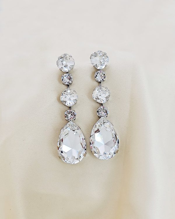 Astor Clear Chandelier Crystal Earrings, 8cm Long Silver Earrings - Image 11