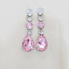 Astor Pink Crystal Teardrop Chandelier Earrings Rhodium Metal, 8cm Long - Image 3
