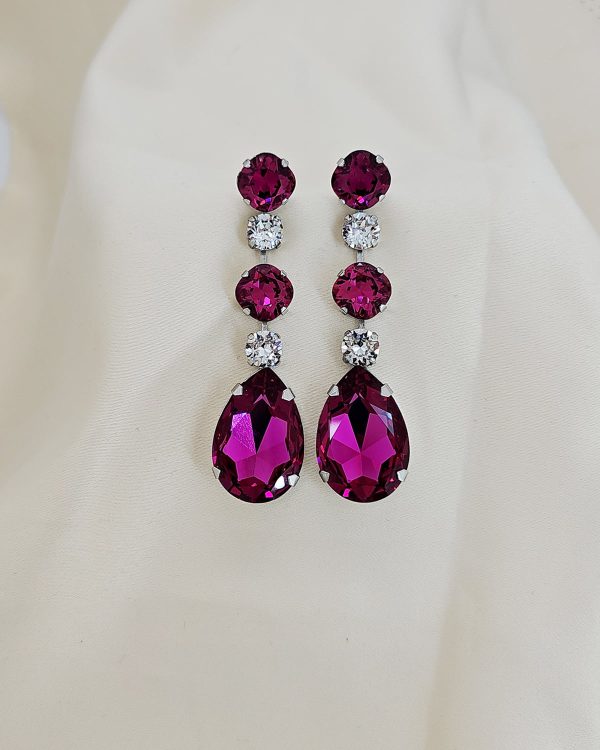 Astor Magenta Pink Chandelier Crystal Earrings, 8cm Long Earrings - Image 5
