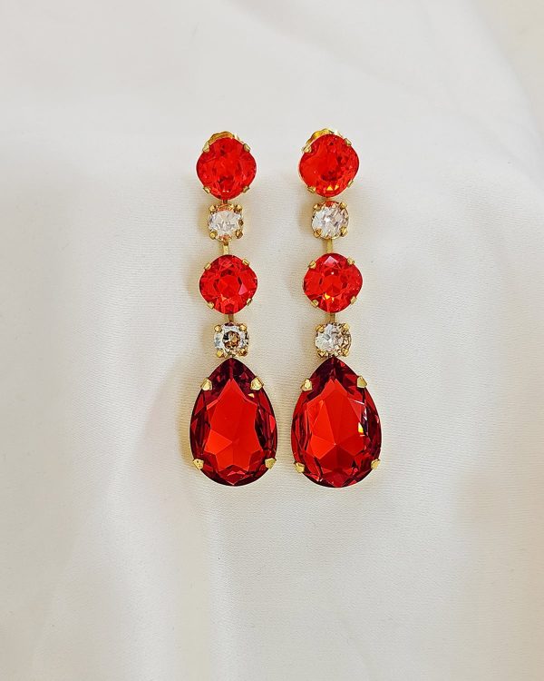 Astor Orange Crystal Teardrop Chandelier Earrings Gold Metal, 8cm Long - Image 4
