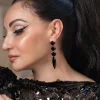 Chelsea Black Crystal Marquise Chandelier Earrings Rhodium Metal, 8cm Long - Image 4