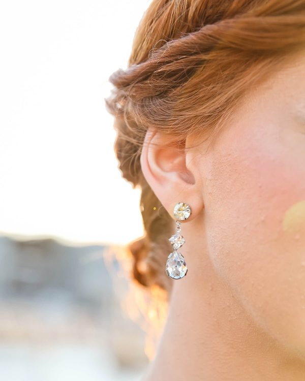Stealing Kisses Clear Crystal Teardrop Bridal Earring, Rhodium Metal 4cm long - Image 2
