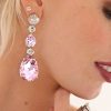 Astor Pink Crystal Teardrop Chandelier Earrings Rhodium Metal, 8cm Long - Image 2