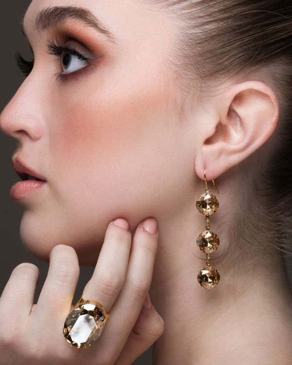 Remi Gold Crystal Earrings Diamond Shape, 6cm Long Gold - Image 3