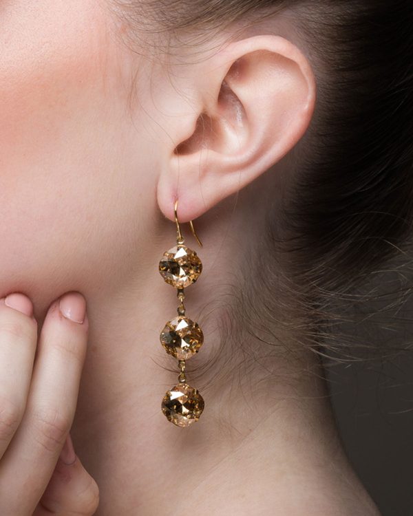 Remi Gold Crystal Earrings Diamond Shape, 6cm Long Gold - Image 5