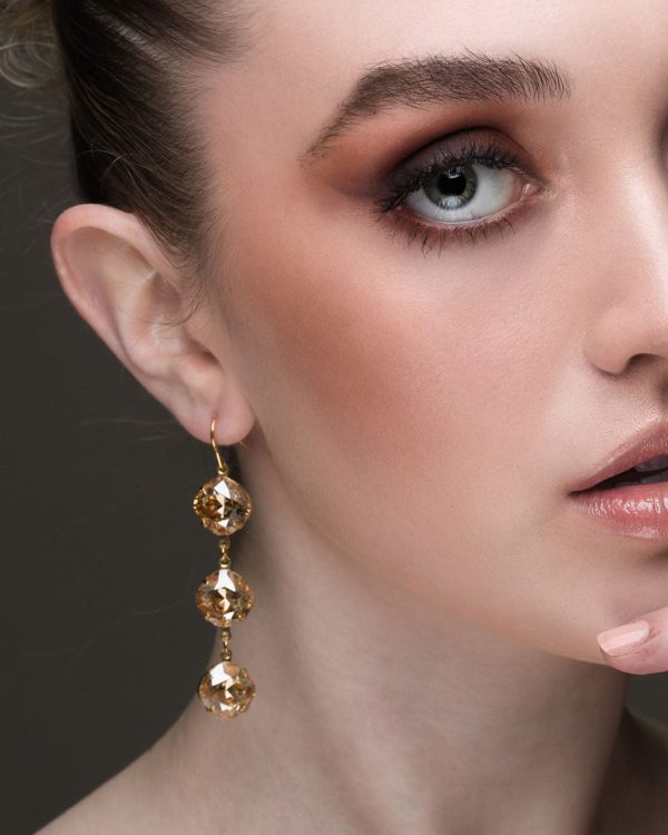 Remi Gold Crystal Earrings Diamond Shape, 6cm Long Gold - Image 6