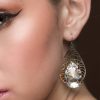 Cleo Clear Crystal Teardrop Earrings, Filigree Rhodium Metal 5cm long - Image 3